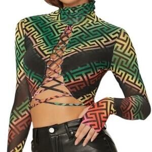 AFRM Lela Black Geo Stripe Top Sz M NWT